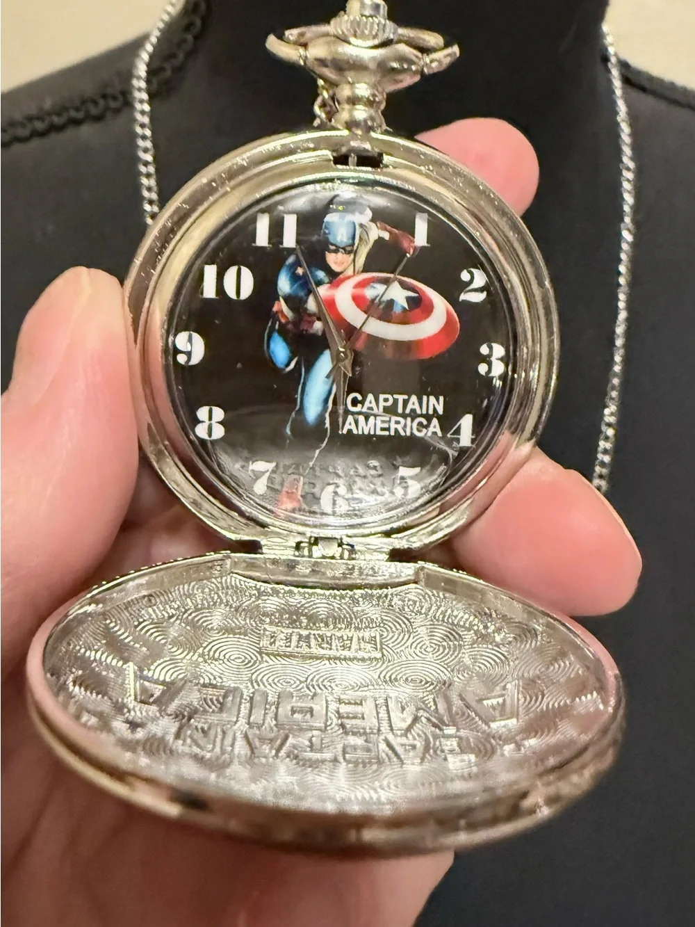 Captain America by Marvel Comics Pocket Watch on a Silver Chain